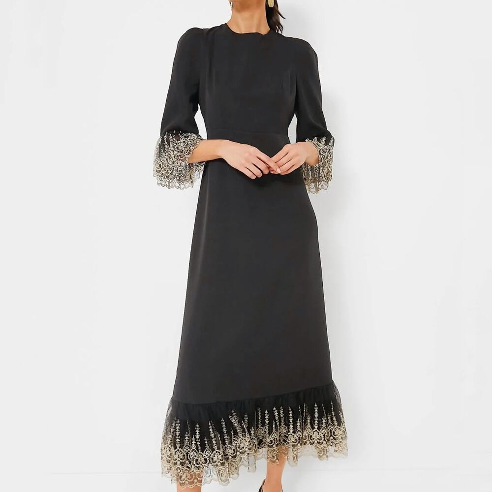 NEW Tuckernuck Pomander Place Black Lillith Dress Maxi Lace‎ Trim Small $228